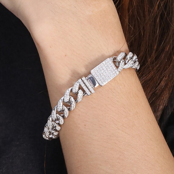 9k Luxury Miami Cuban Link Chain Moissanite Bracelet Men Micro