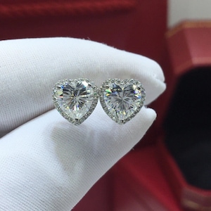 Heart Cut Moissanite Earring Studs 18k White Gold | Heart Shape Moissanite Studs | 1ct+1ct Moissanite Earring Studs With Certificate