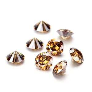 Golden Champagne  Loose Moissanite Stone | Brilliant Excellent Round Cut VVS1 Loose Gemstone with Certificate |  Golden Gemstone