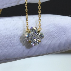 18k Vierbladige Klaver Moissanite Gouden Ketting, Lucky Klaver ketting, 18k Solid Yellow Gold Moissanite Charme Ketting