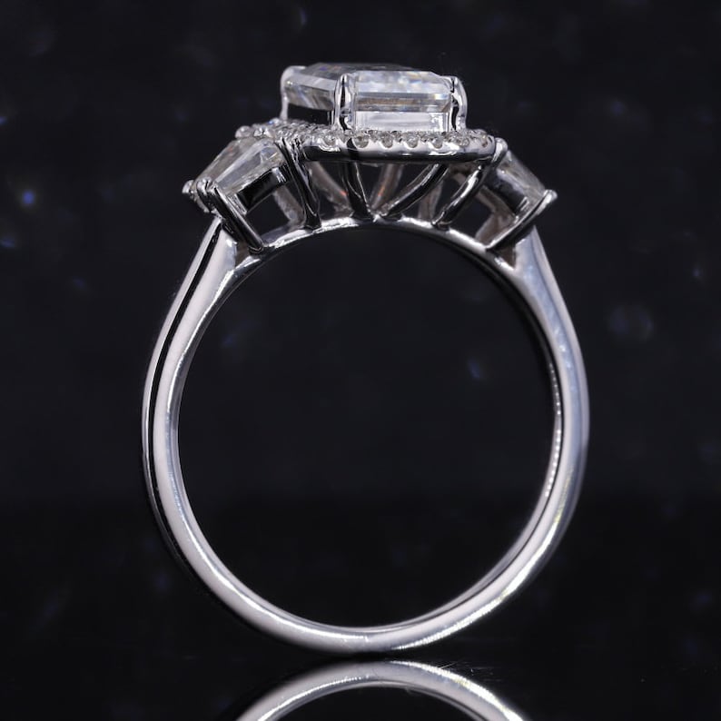 8x6mm Emerald Cut Moissanite Statement Ring With Halo and Etsy