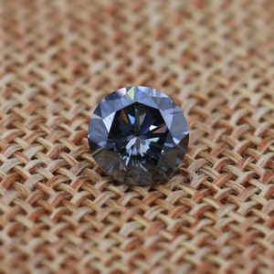 Dark Grey Blue Loose Moissanite Stone | Brilliant Excellent Round Cut VVS1 Loose Gemstone with Certificate |  Gray Moissanite