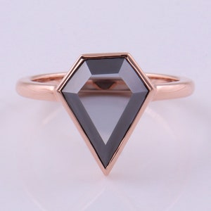 Impressive Grey Moissanite Ring, 10k / 14k / 18k Rose Gold, Special Fancy Cut