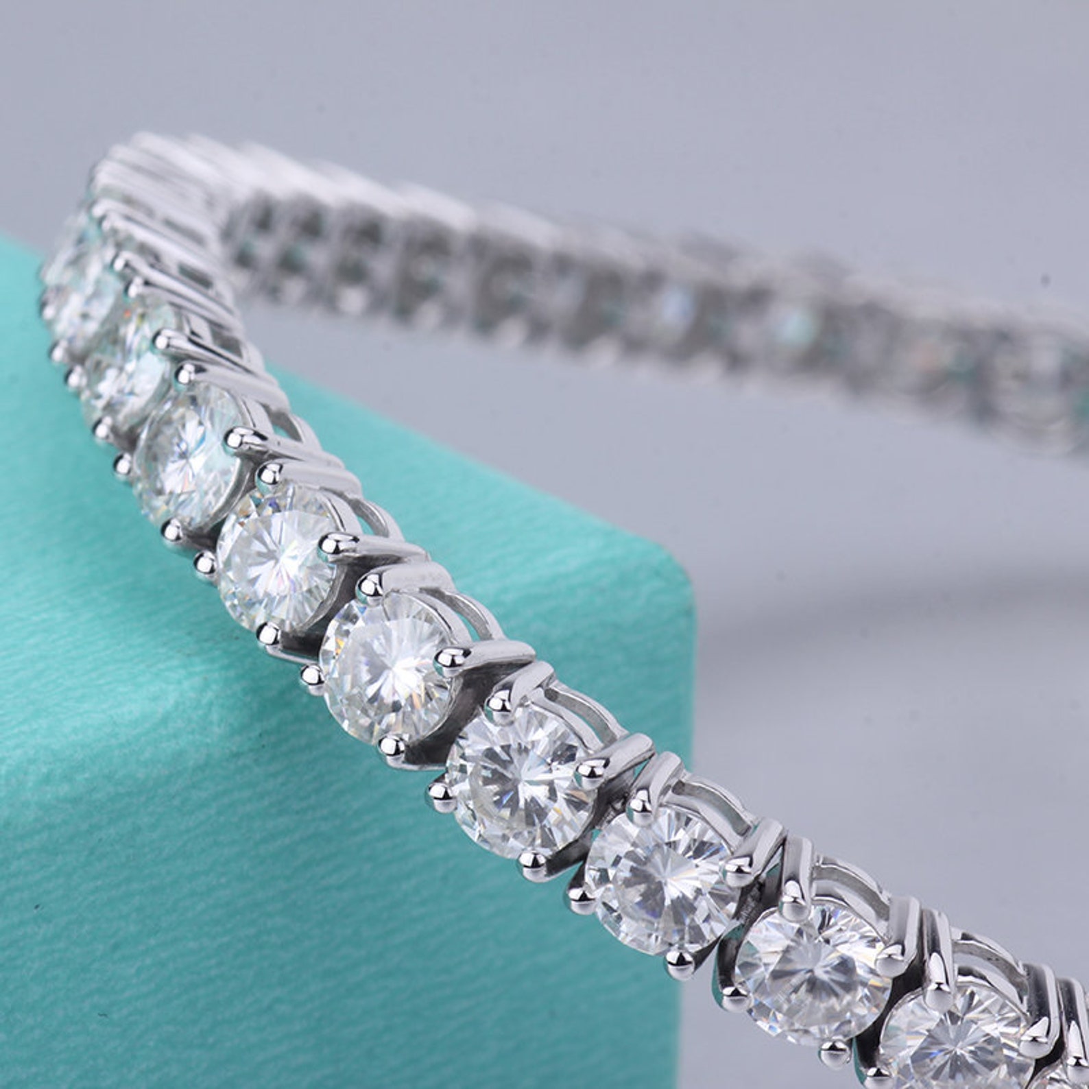 Round Moissanite Tennis Bracelet Colorless Moissanite Etsy