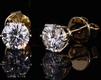 14k Yellow Gold Moissanite Stud Earrings | Round Cut, 6-Prong