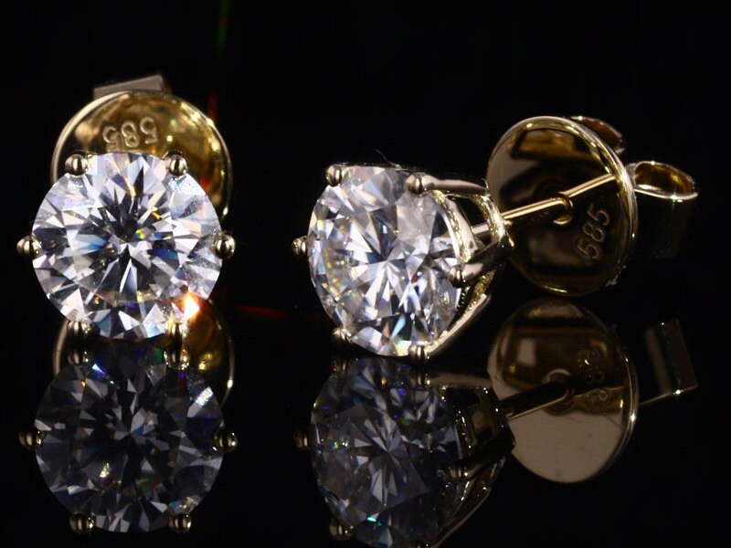 thumbnail image 2 of 3.0ct Round Cut Moissanite Stud Earrings – 14K White Gold – GRA Certified – Screw Back 2 of 4