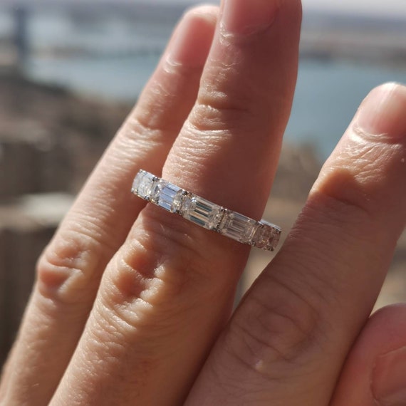 Horizontal Emerald Cut Moissanite Full Eternity Ring 18k White Gold Moissanite Wedding Band 5.5CTTW 0.5ct Each 6x4mm East west Style Etsy