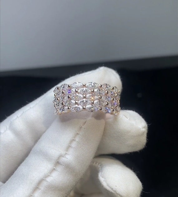 Row Marquise Cut Moissanite Wedding Band, Anniversary