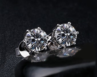 6 Clous de boucles d’oreilles Moissanite à 6 broches | Coupe Ronde Moissanite 925 Silver Stud | 1ct + 1ct Real Moissanite Boucle d’oreille Anniversaire Stud avec certificat