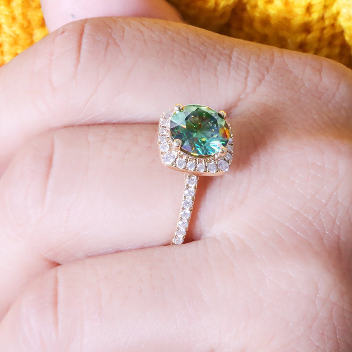 2ct Olive Green Moissanite Engagement Ring Brilliant Round Etsy