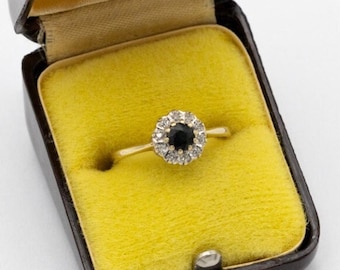 Antique gold ring with sapphire and diamonds, Great Britain, London, mid-20th century.