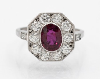 Antique white gold and platinum ruby and diamond ring, UK.