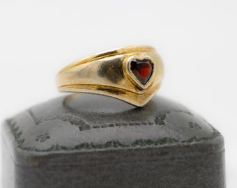 gold plated vintage signet ring with garnet heart