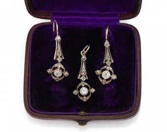 Antique set of earrings and pendant with diamonds, Austria, circa 1900.