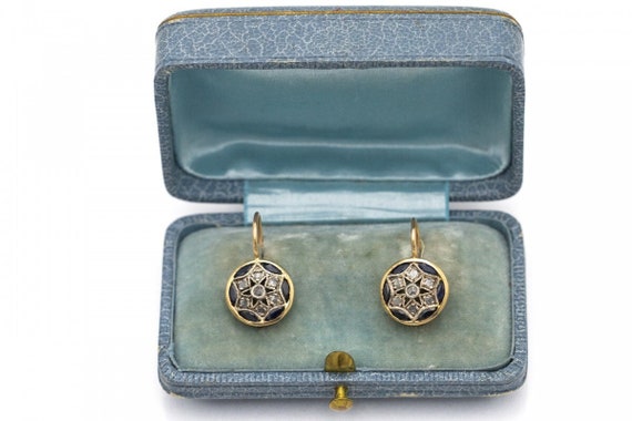 Antique gold earrings with diamonds and sapphires… - image 1