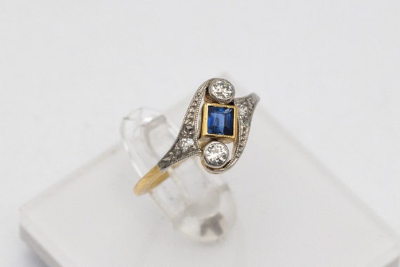 Antique gold ring with natural sapphire and diamo… - image 5