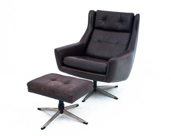 Black leather armchair with a footstool, Denmark, 1970s