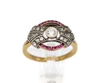 Antique Art Deco diamond and ruby ring, 1920s.