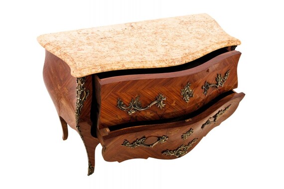Commode à Réseaux Louis XV Marqueterie Marbre XXe - Table Salle à Manger
