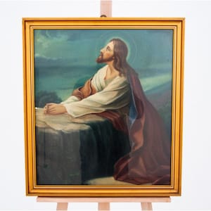 Oleo print of Christ praying in the olive garden.