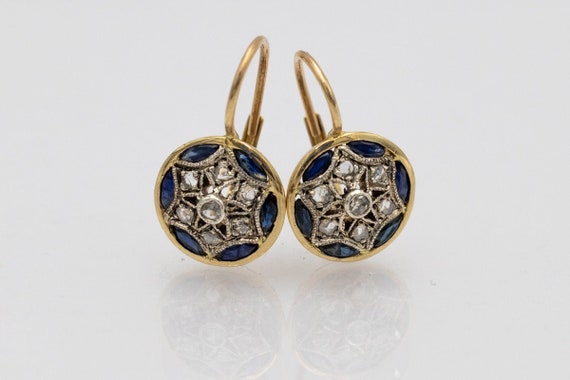 Antique gold earrings with diamonds and sapphires… - image 7