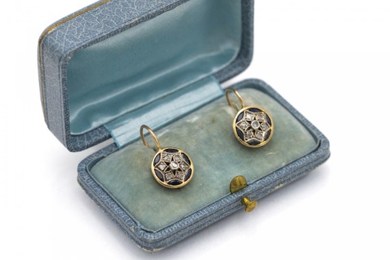 Antique gold earrings with diamonds and sapphires… - image 5