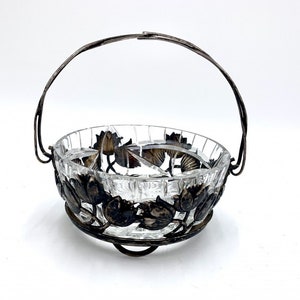 Crystal sugar bowl in a metal basket, Poland, 1940s