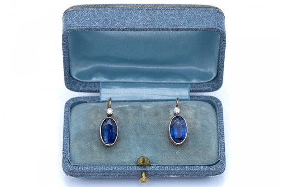 Old gold earrings with diamonds and kyanite, mid … - image 3