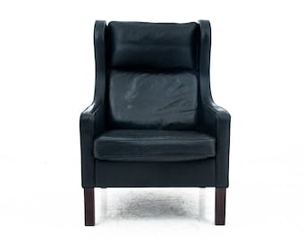 Black leather armchair, Denmark, 1970s