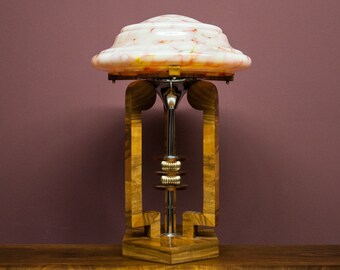 Art Deco Walnut Wooden Table Lamp, mid 20th century.