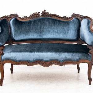 Antique French Blue Sofa from the 19th Century. Restored