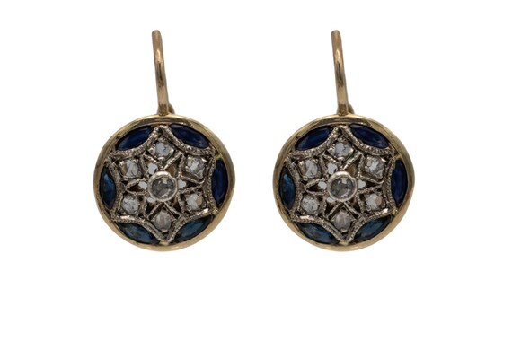 Antique gold earrings with diamonds and sapphires… - image 8