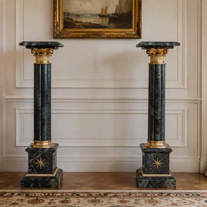 Green marble columns, Western Europe, early 20th century - a pair