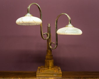 Art Deco Walnut Wooden Table Lamp, mid 20th century.