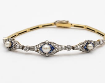 Bracelet Art Déco avec diamants, perles et saphirs, années 1920/1930. 20ième siècle.