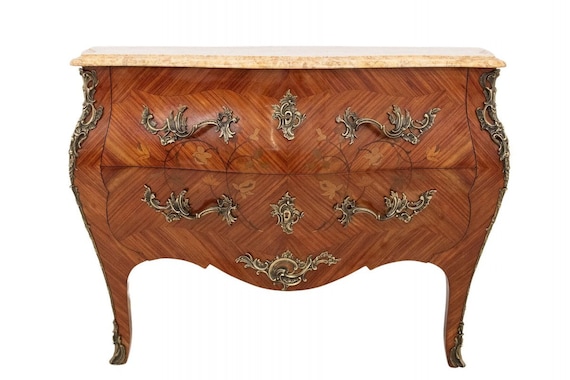 Luxe Commode Baroque Prunkkommode Incrustation Bois Massif Coffre Wäsche Marbre