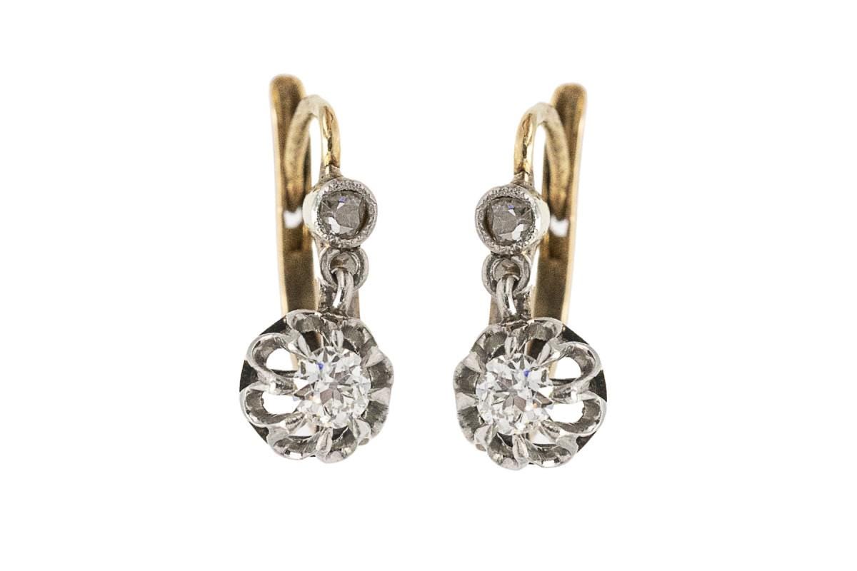 Delicate old French diamond earrings, early 20th century.