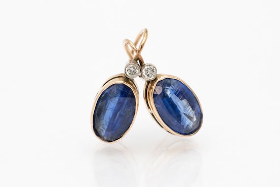 Old gold earrings with diamonds and kyanite, mid … - image 2