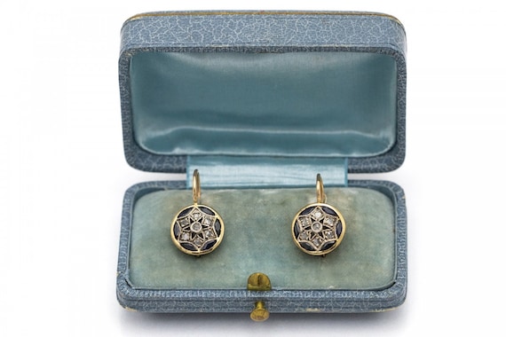 Antique gold earrings with diamonds and sapphires… - image 2