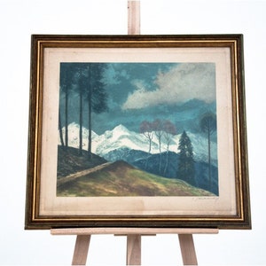 Painting &quot;View of the snow-capped mountain peaks&quot;.