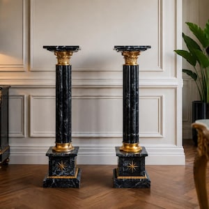Black marble columns, Western Europe, early 20th century - a pair