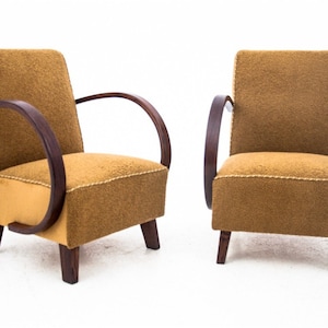 Two Yellow boucle armchairs by J. Halabala, Czechoslovakia, 1930s