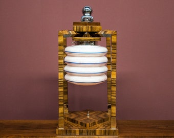 Art Deco Walnut Wooden Table Lamp, mid 20th century.