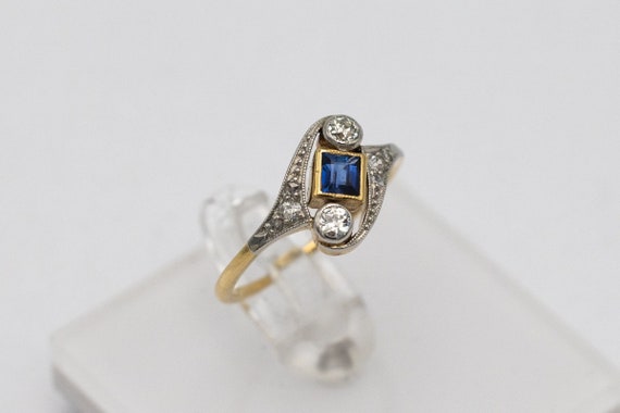 Antique gold ring with natural sapphire and diamo… - image 7