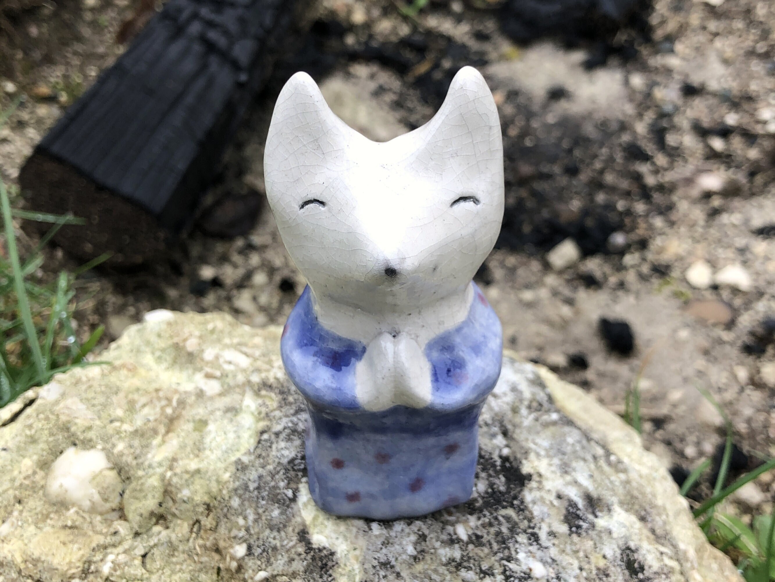Prière Kitsune Renard Raku Sculpture | Shinto Inari, Chamanisme, Païenne Protection, Fertilité, Sanc