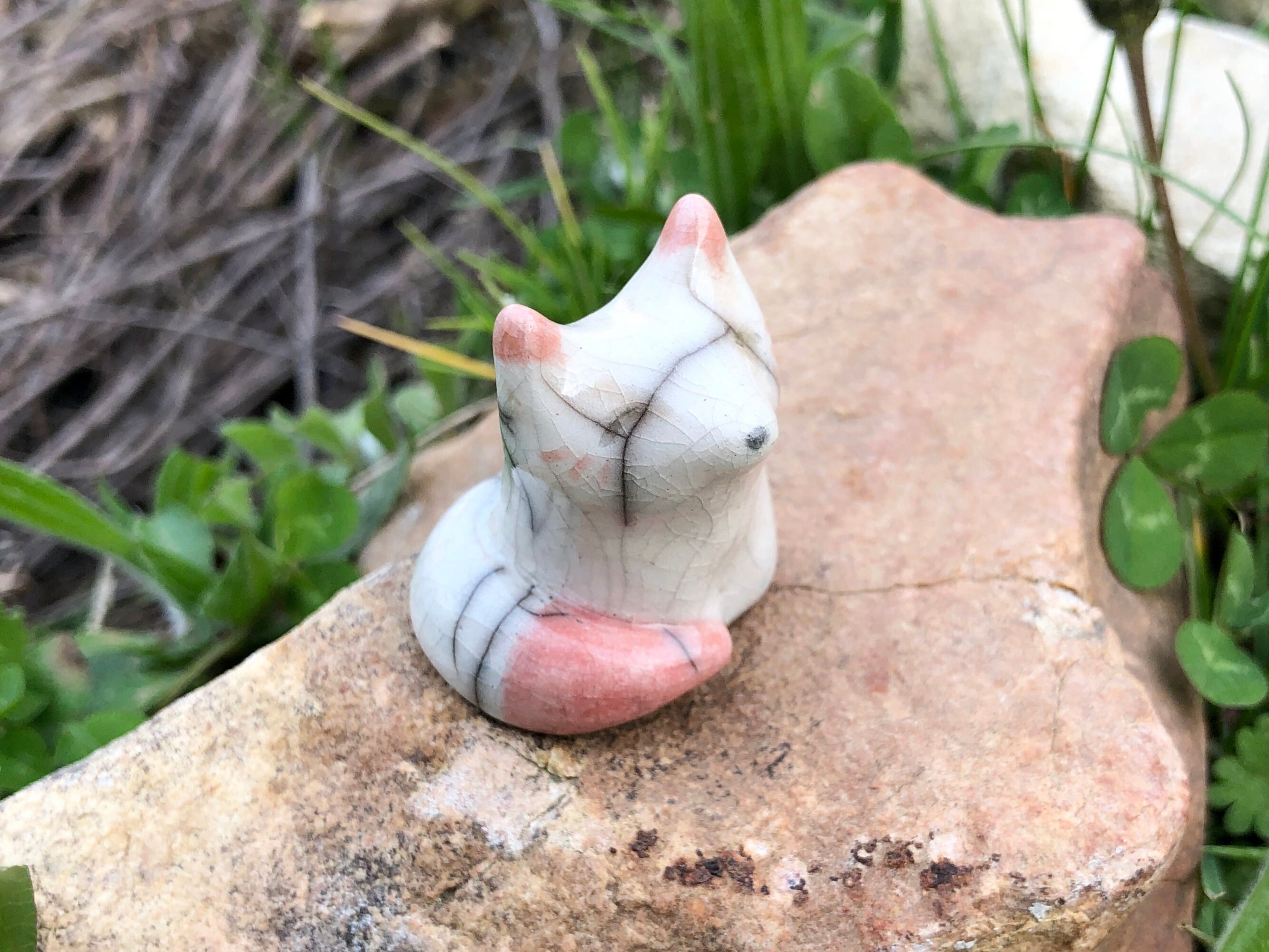 Guerrier Renard Kitsune Shinto Inari Raku Sculpture | Statue en Céramique Pour La Méditation, Sanctu