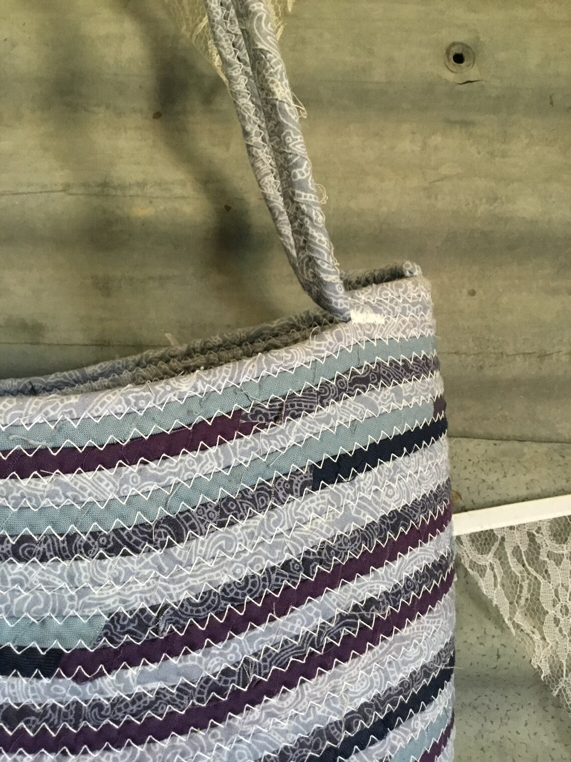 Fabric wrapped cotton rope tote bag Etsy
