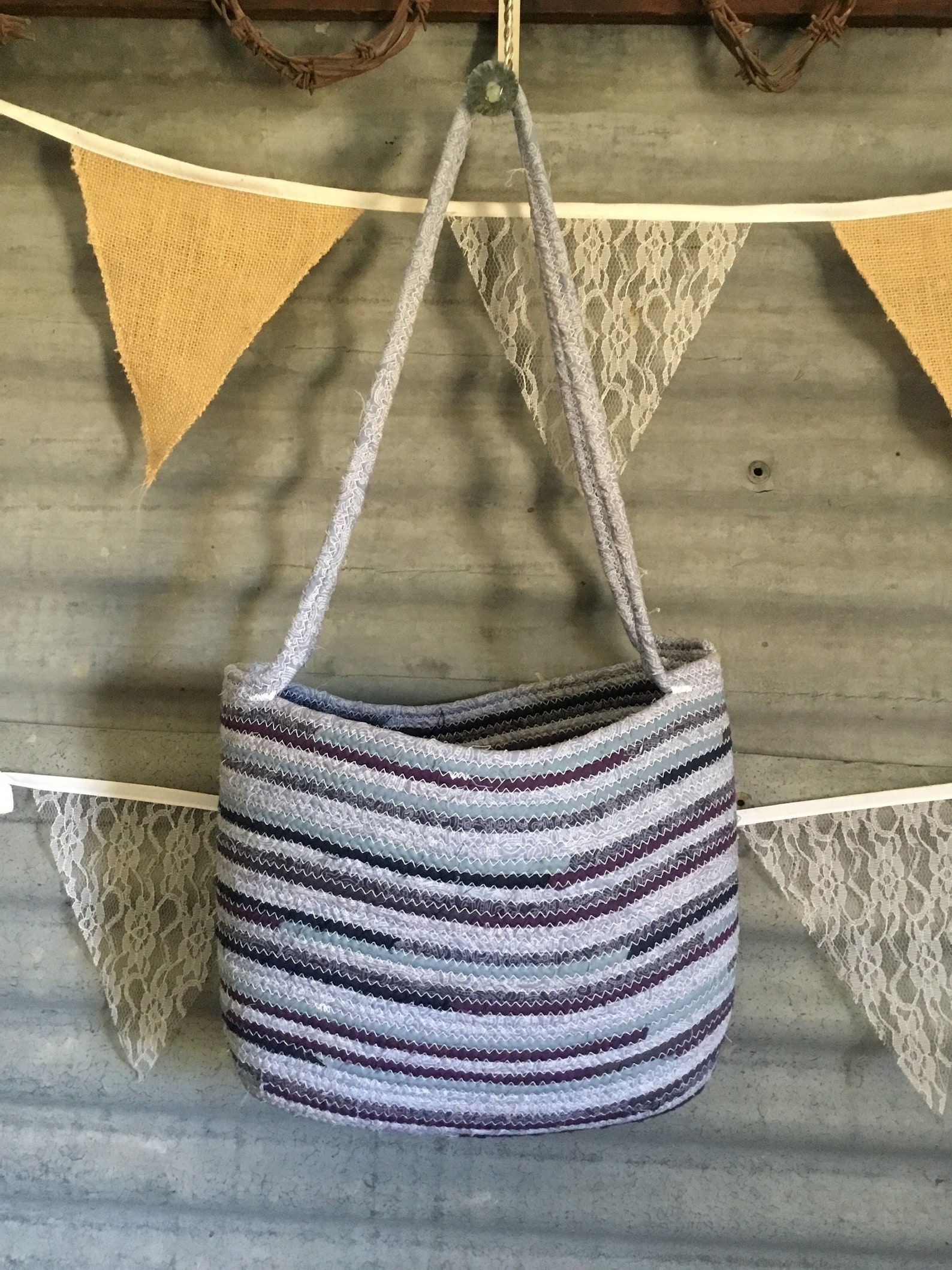 Fabric wrapped cotton rope tote bag Etsy