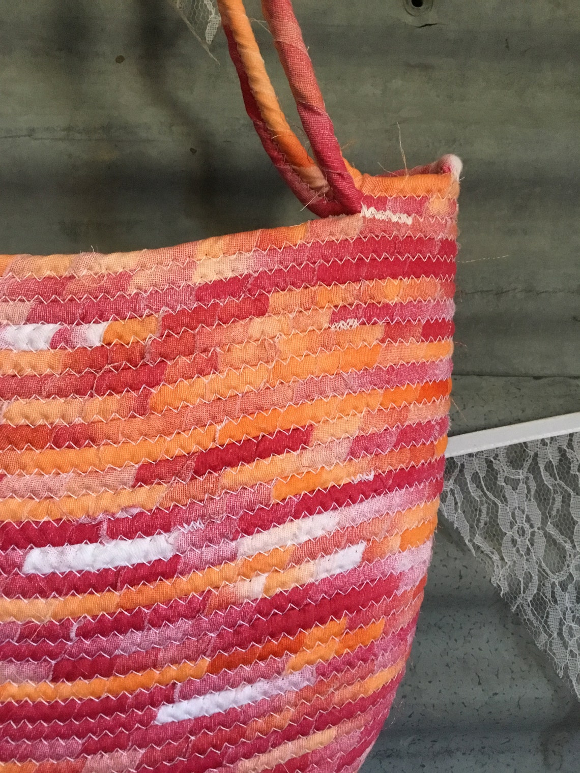 Fabric wrapped cotton rope tote bag Etsy