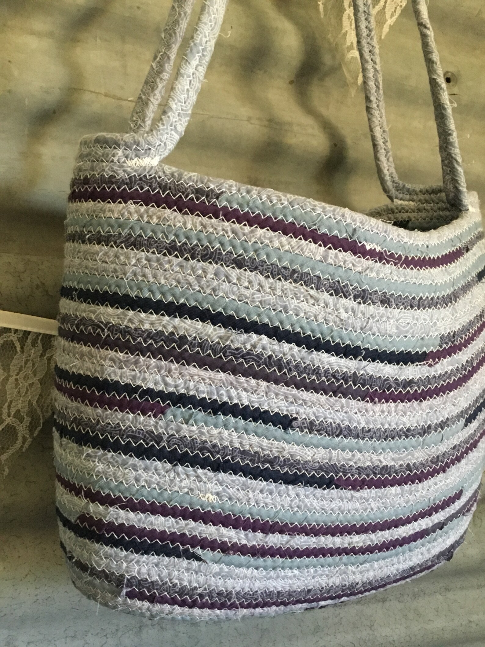 Fabric wrapped cotton rope tote bag Etsy